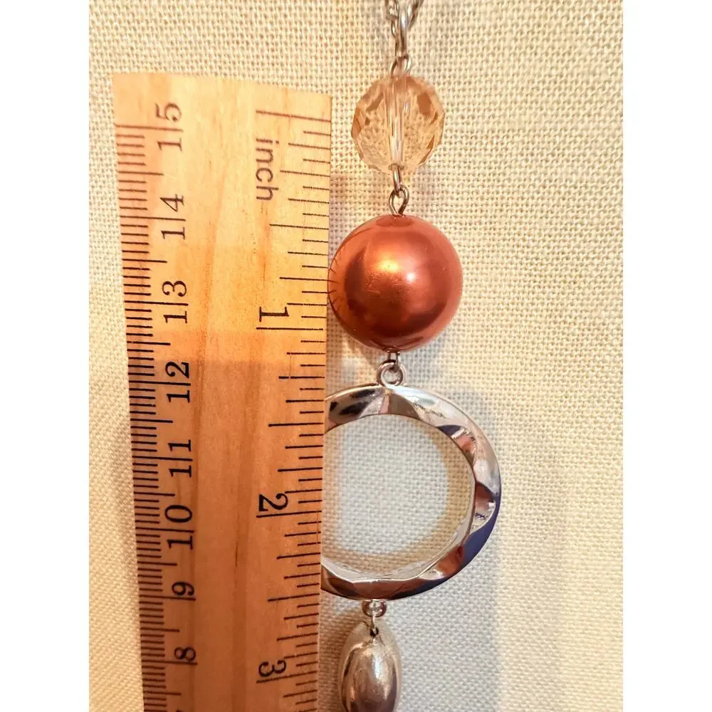 Vintage ring Tassel Pendant Necklace 32” Silver Tone